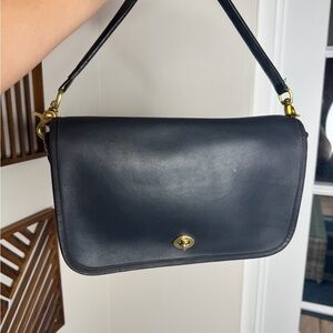 Coach Black Leather Crossbody Shoulder Bag with Gold Hardware